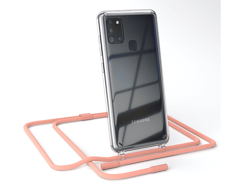 EAZY CASE Transparente Altrosa Handyhülle unifarbend, Galaxy / A21s, mit Samsung, runder Umhängetasche, Coral Kette