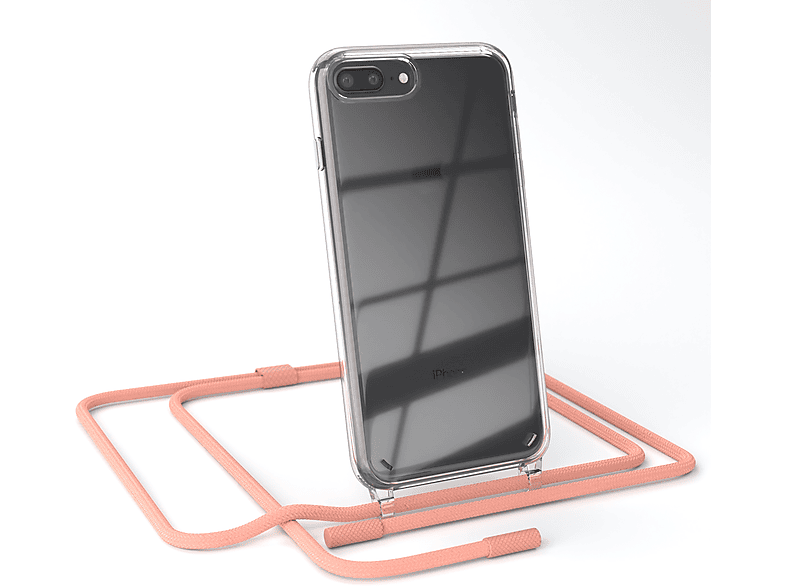 EAZY CASE Transparente Handyhülle mit runder Kette unifarbend, Umhängetasche, Apple, iPhone 8 Plus / 7 Plus, Altrosa / Coral