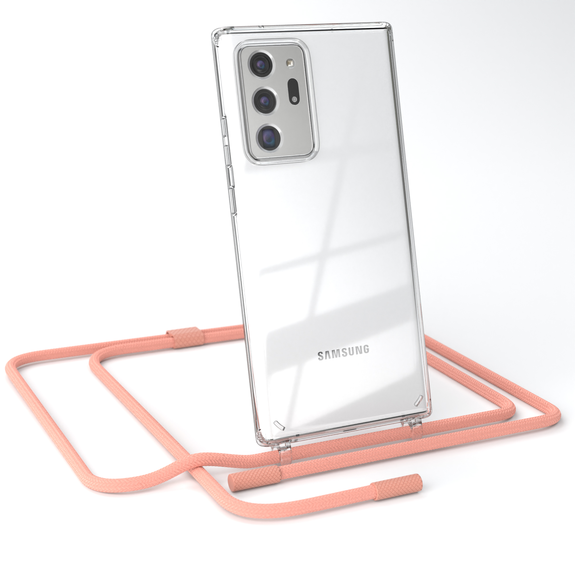 / Samsung, Altrosa / Transparente Note Ultra CASE Kette unifarbend, Handyhülle Galaxy 20 5G, Note 20 mit Coral EAZY Ultra Umhängetasche, runder