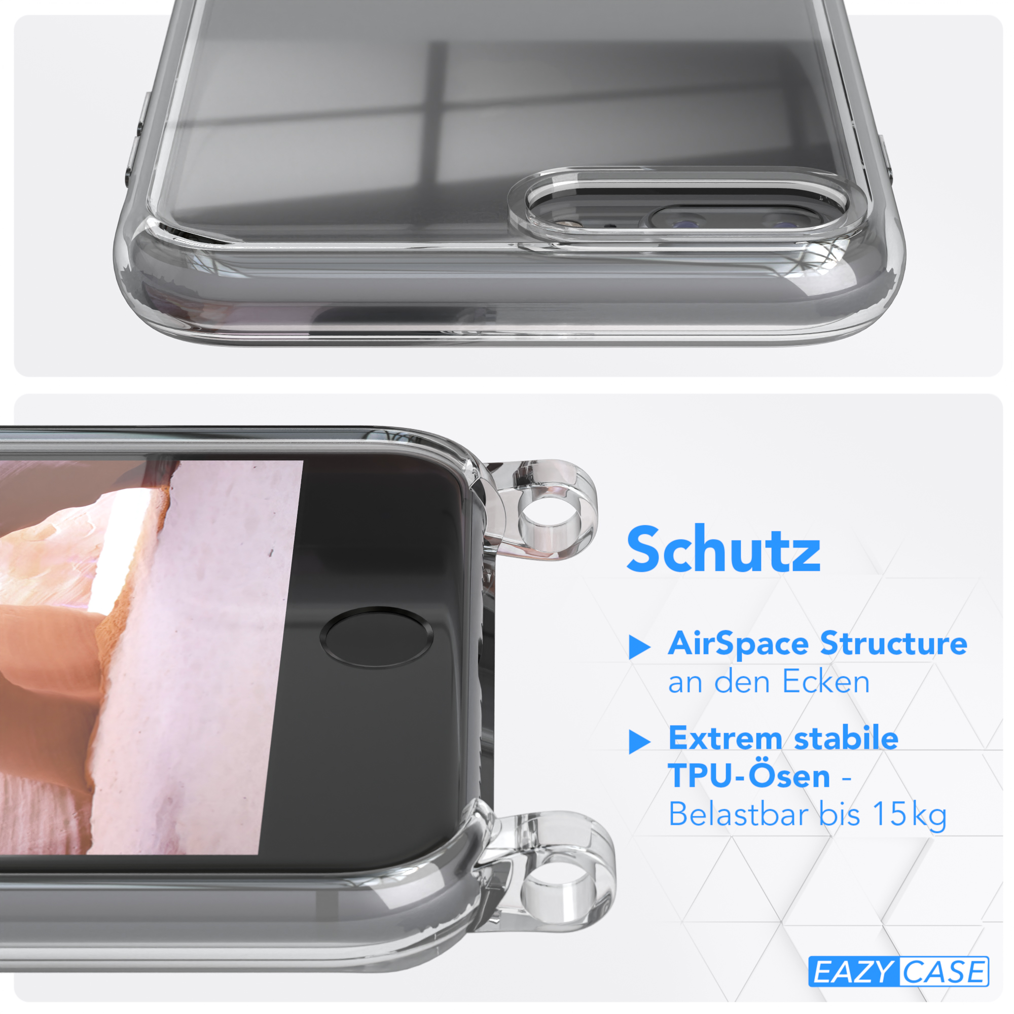 EAZY CASE Transparente Handyhülle mit Kette runder / Plus, Umhängetasche, 7 Coral Apple, 8 iPhone Altrosa / Plus unifarbend