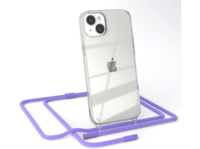 EAZY CASE Transparente Handyhülle mit runder Kette unifarbend, Umhängetasche, Apple, iPhone 14 Plus, Flieder / Lila