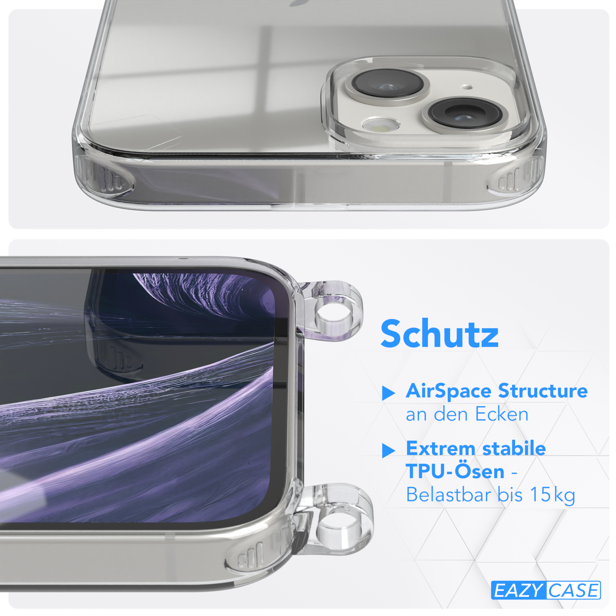 Kette unifarbend, iPhone Transparente Lila EAZY mit Apple, 14 CASE Flieder runder Plus, Umhängetasche, / Handyhülle