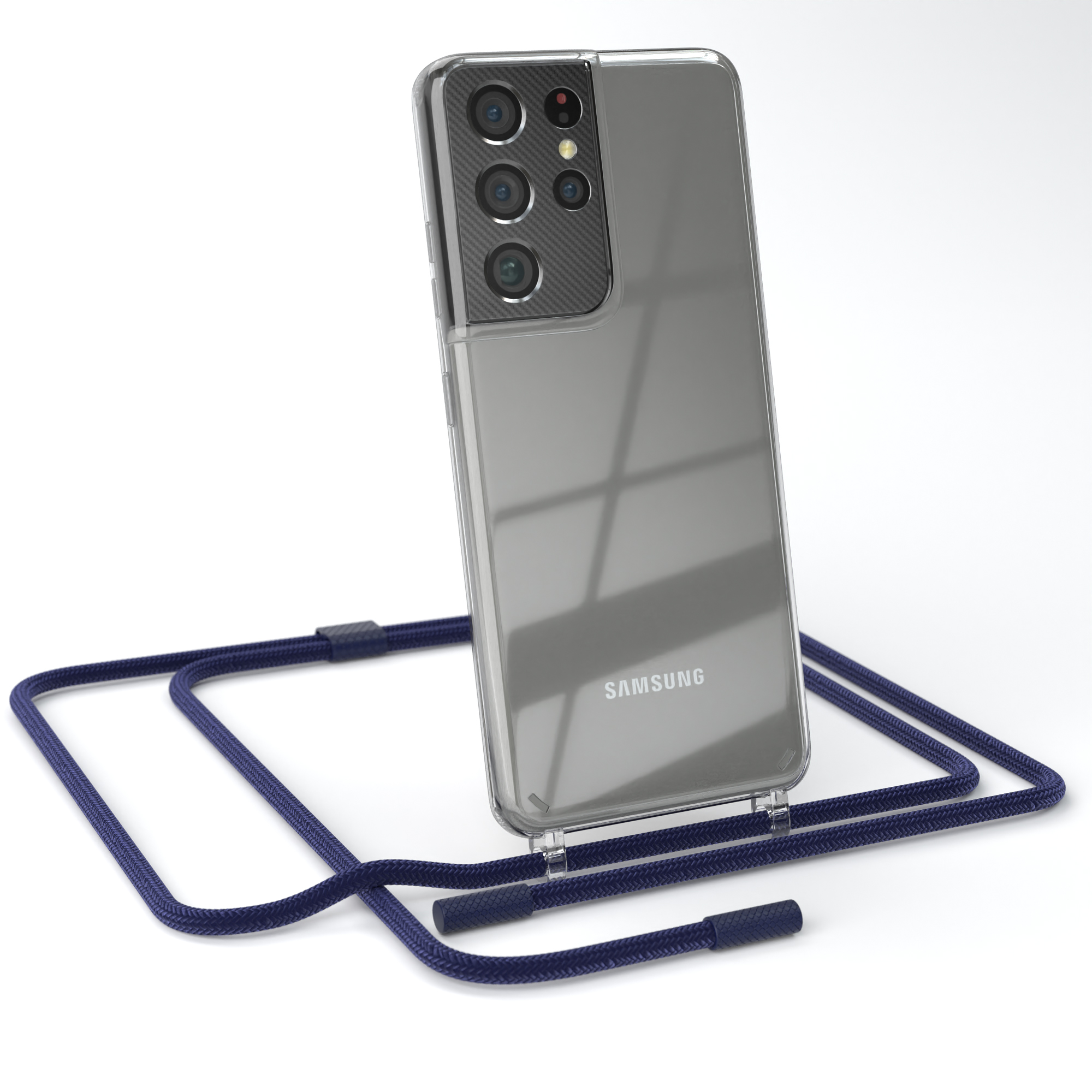 unifarbend, Ultra Nachtblau CASE Dunkelblau Handyhülle / mit Galaxy S21 5G, Kette runder Samsung, Umhängetasche, Transparente EAZY