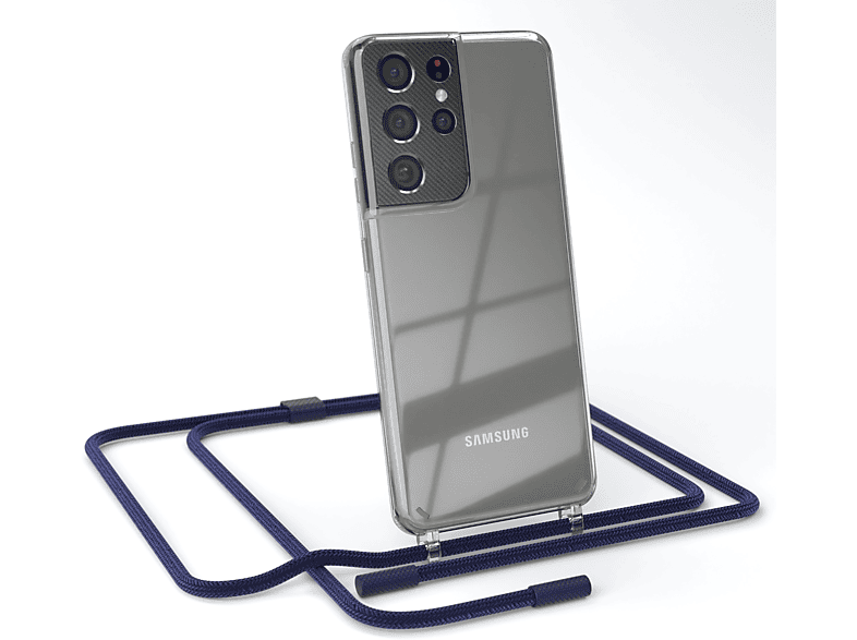 EAZY CASE Transparente Handyhülle mit runder Kette unifarbend, Umhängetasche, Samsung, Galaxy S21 Ultra 5G, Dunkelblau / Nachtblau
