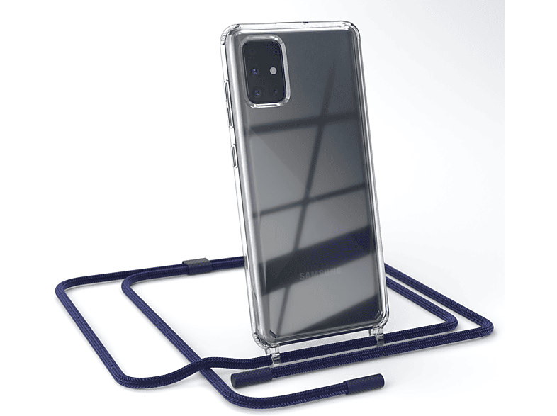 EAZY CASE Transparente Handyhülle mit runder Kette unifarbend, Umhängetasche, Samsung, Galaxy A71, Dunkelblau / Nachtblau