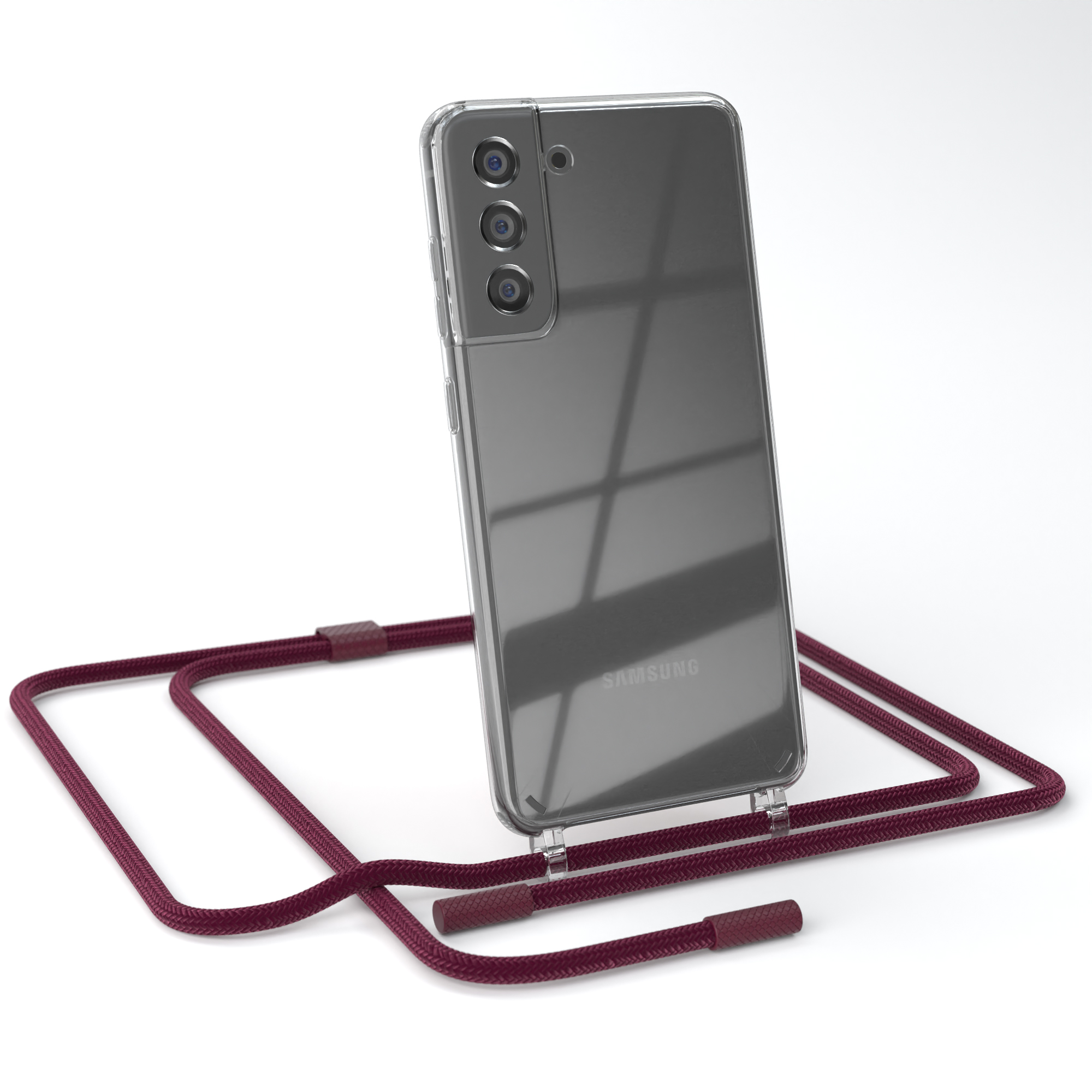 EAZY CASE Transparente Handyhülle mit unifarbend, runder S21 Rot Samsung, Bordeaux Beere Umhängetasche, Galaxy / FE Kette 5G