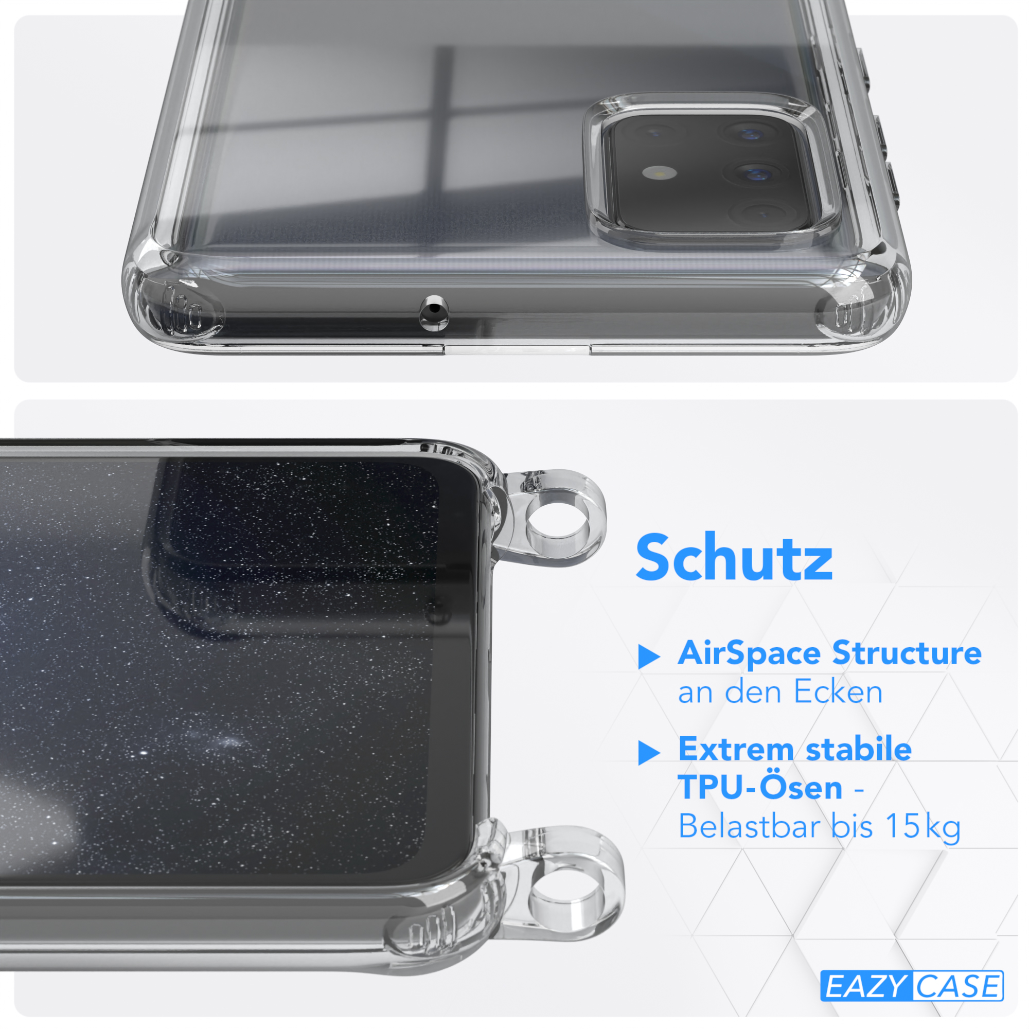 EAZY CASE Transparente unifarbend, Dunkelblau Umhängetasche, runder Galaxy mit Kette A71, Samsung, / Handyhülle Nachtblau