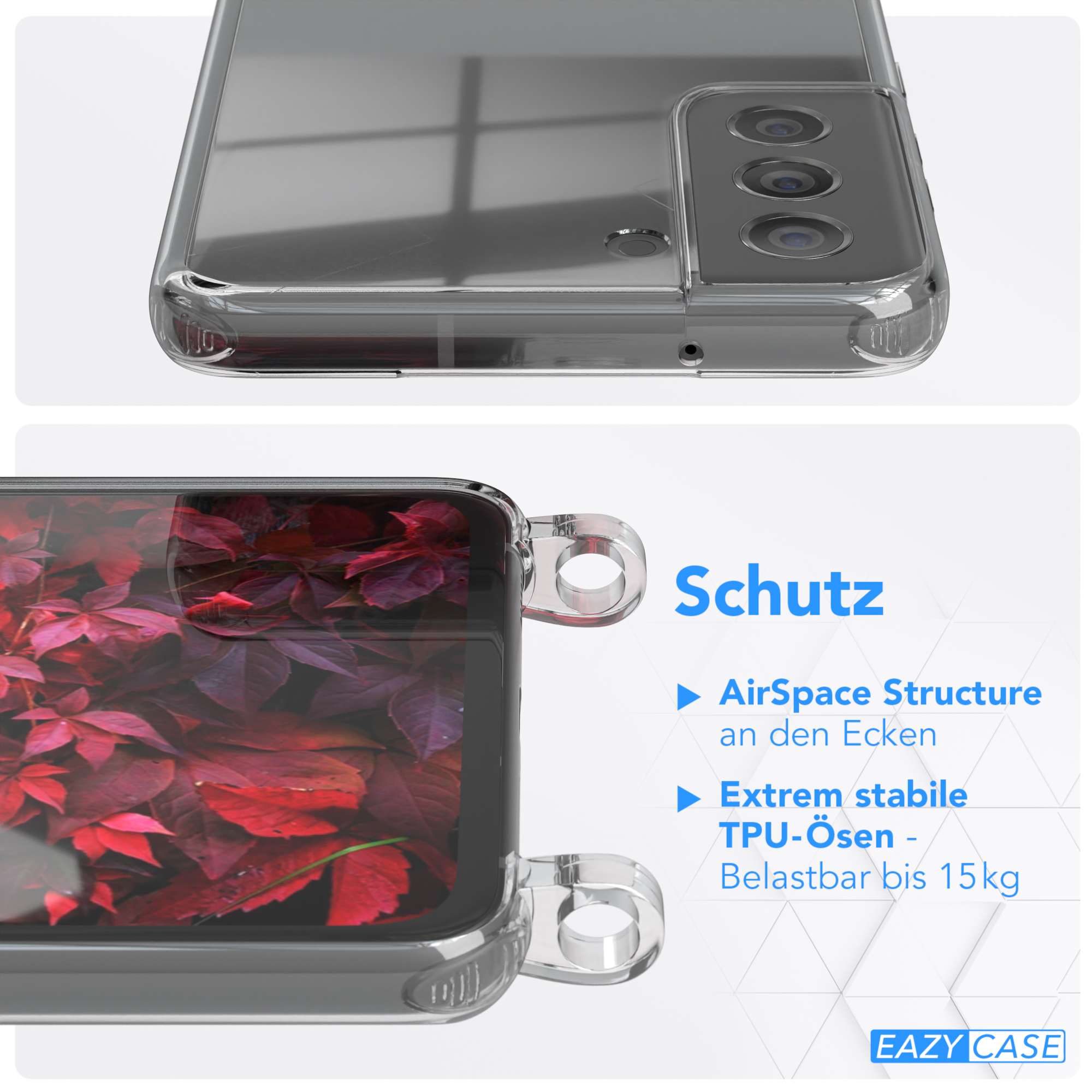 EAZY CASE Transparente Handyhülle mit unifarbend, runder S21 Rot Samsung, Bordeaux Beere Umhängetasche, Galaxy / FE Kette 5G
