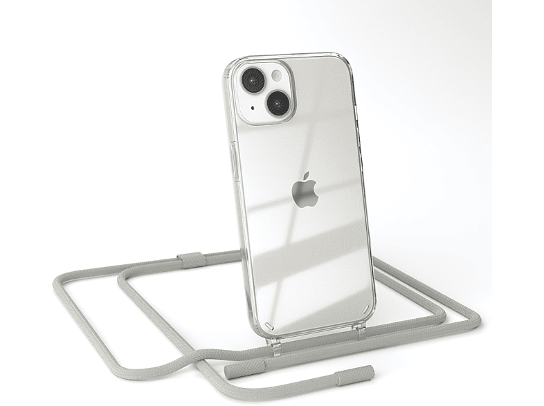 EAZY CASE Transparente Handyhülle mit runder Kette unifarbend, Umhängetasche, Apple, iPhone 14, Beige Grau / Taupe