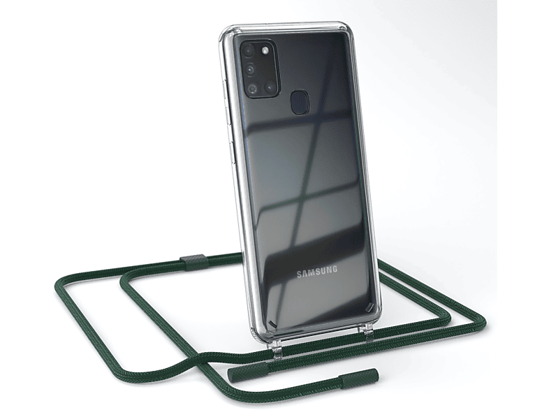 Dunkelgrün unifarbend, Samsung, mit Kette Transparente A21s, Umhängetasche, / Galaxy Nachtgrün CASE runder EAZY Handyhülle