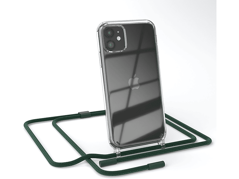 EAZY CASE Transparente Handyhülle mit runder Kette unifarbend, Umhängetasche, Apple, iPhone 11, Dunkelgrün / Nachtgrün
