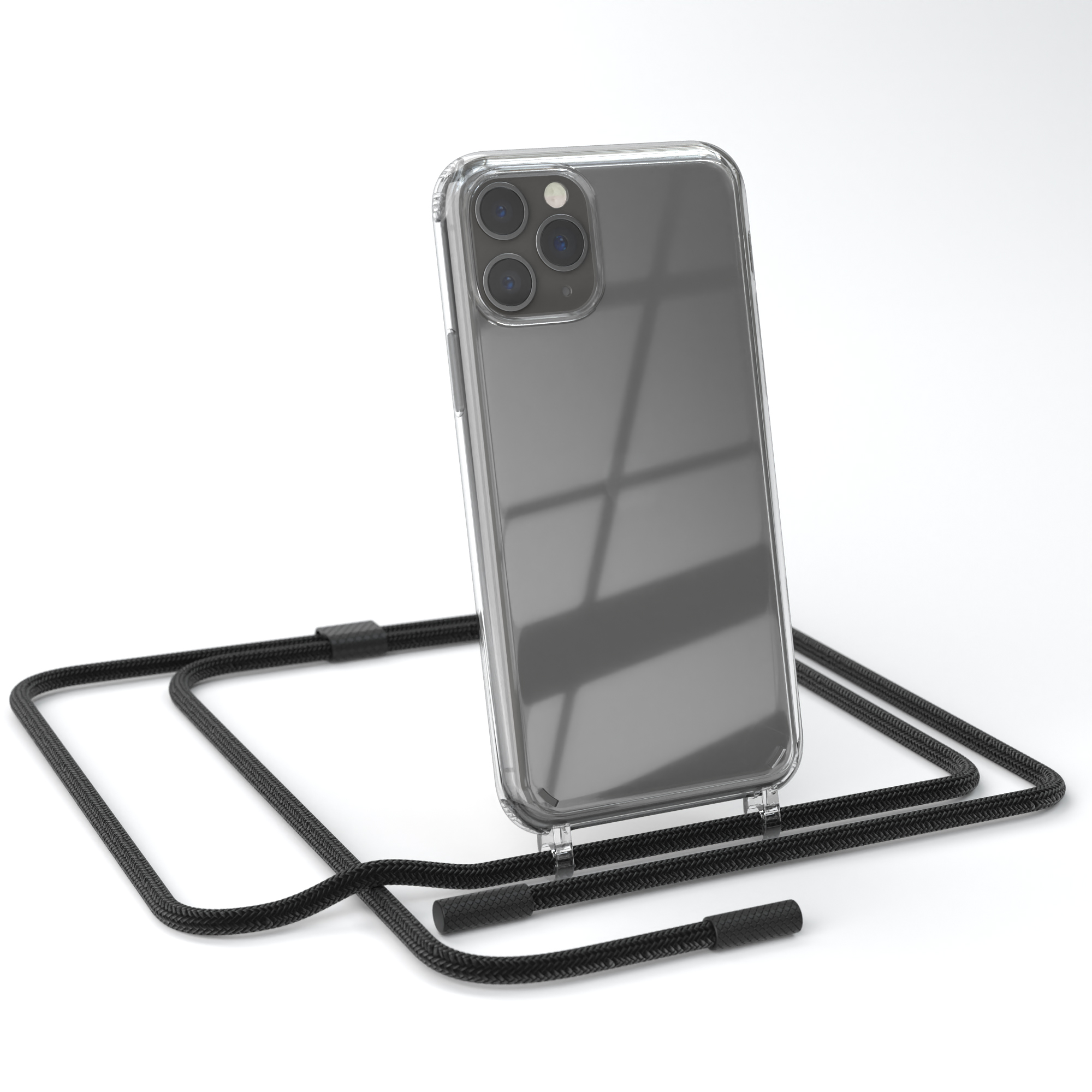 EAZY CASE Transparente runder Umhängetasche, Handyhülle Kette Apple, mit Pro, unifarbend, 11 Schwarz iPhone