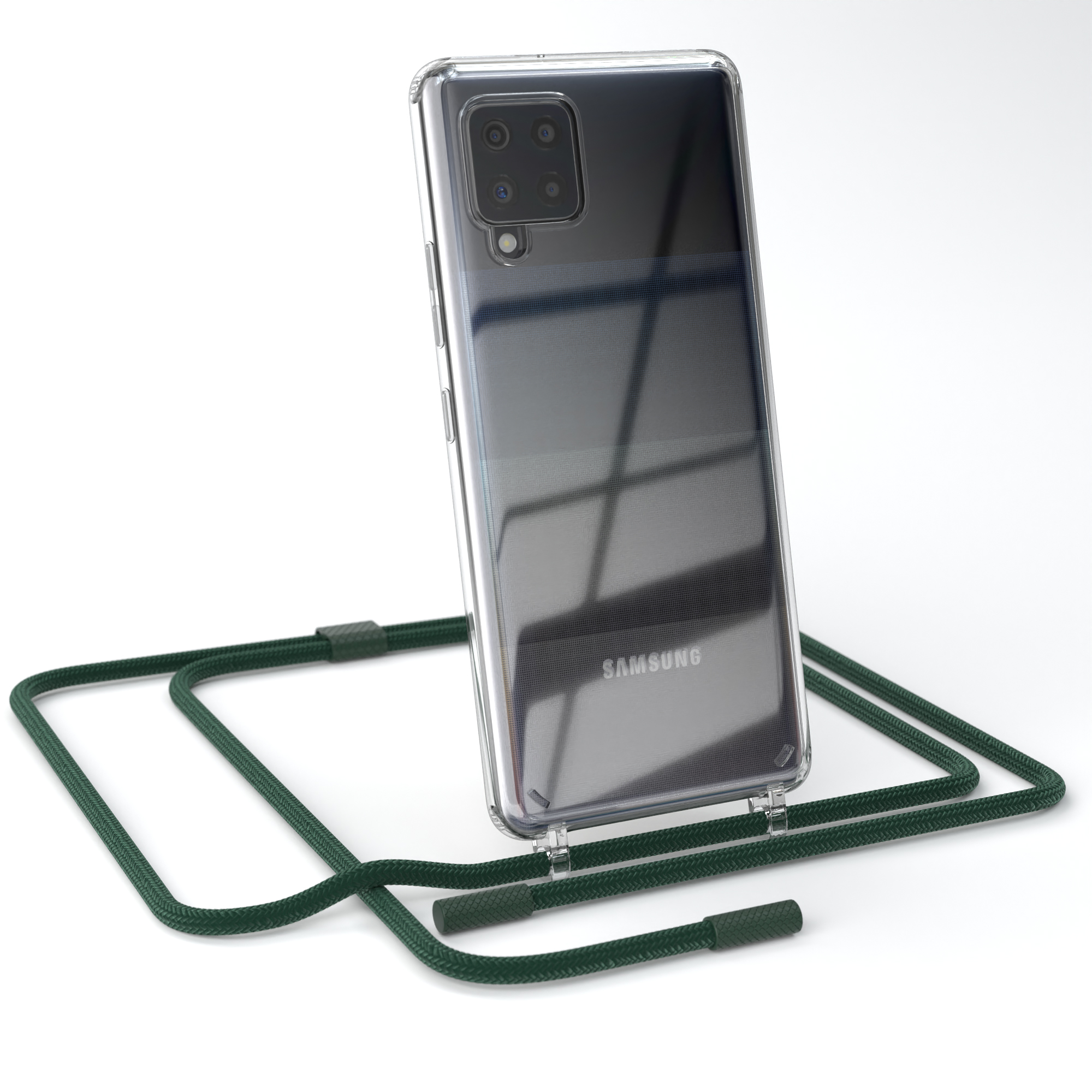 EAZY CASE Transparente Handyhülle mit Nachtgrün / runder Dunkelgrün A42 unifarbend, 5G, Samsung, Umhängetasche, Galaxy Kette