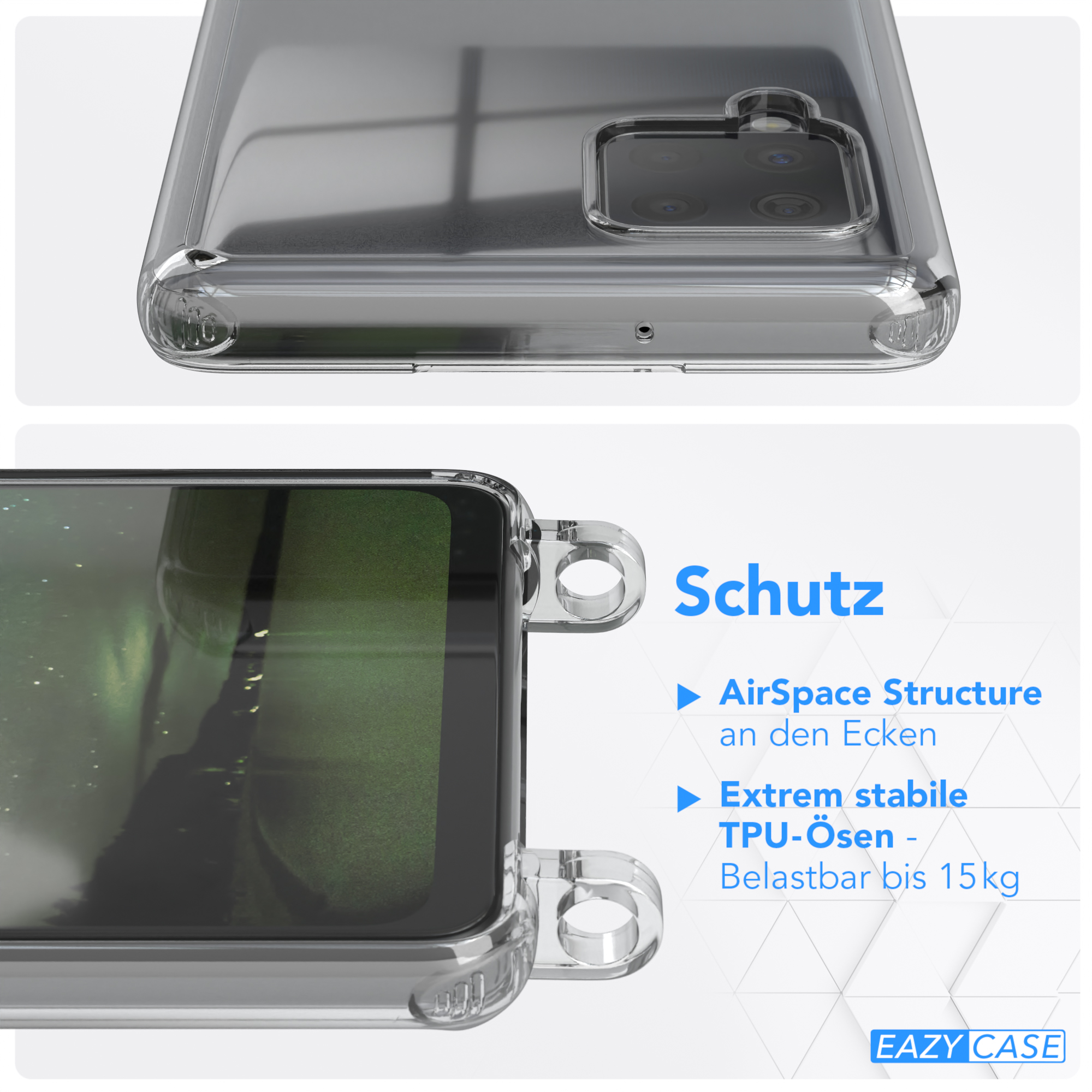 EAZY runder Galaxy A42 Handyhülle Dunkelgrün Kette mit Nachtgrün / CASE Samsung, Transparente 5G, Umhängetasche, unifarbend,