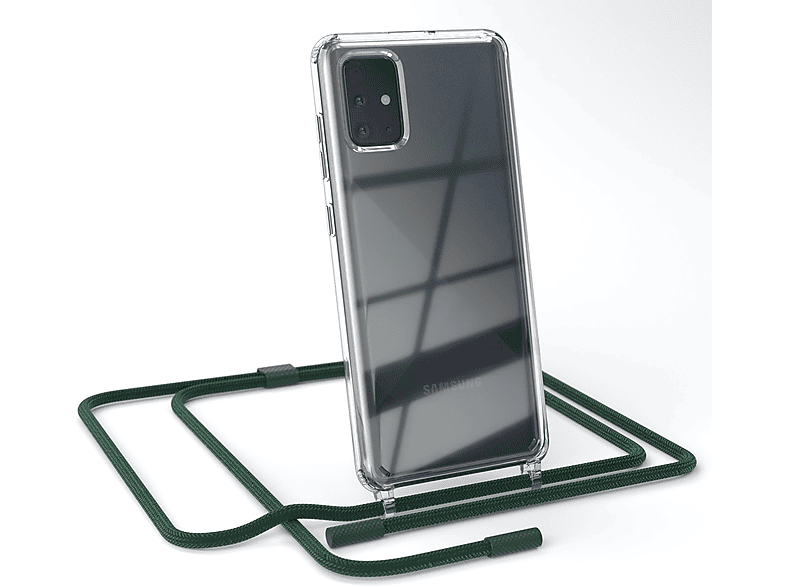 EAZY CASE Transparente Handyhülle mit Nachtgrün runder Umhängetasche, Galaxy A71, / Dunkelgrün Samsung, Kette unifarbend