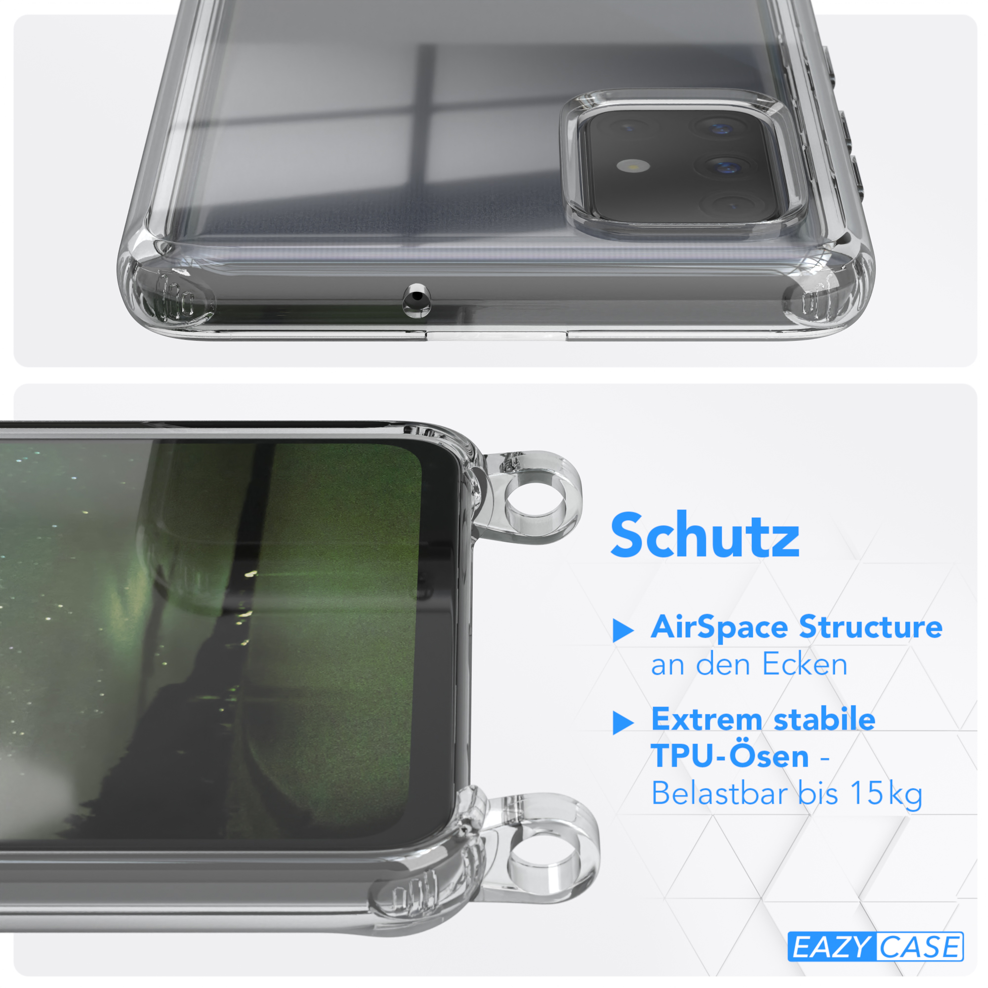 EAZY CASE Transparente Handyhülle Umhängetasche, Kette unifarbend, runder Galaxy Dunkelgrün Nachtgrün A71, / mit Samsung