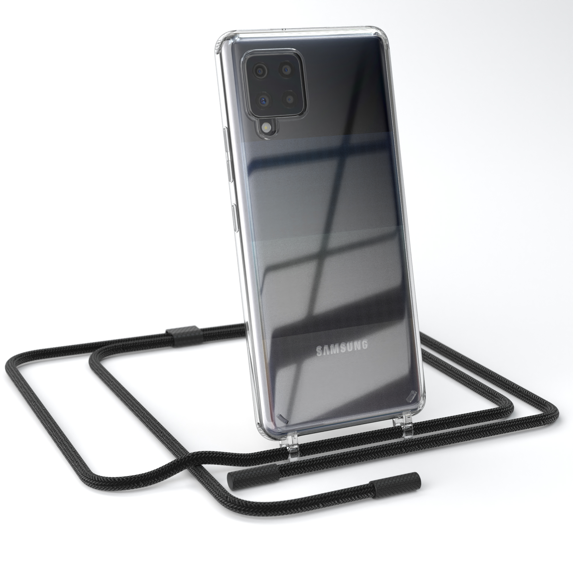 unifarbend, Handyhülle mit Transparente Samsung, CASE runder Galaxy Schwarz 5G, Kette A42 EAZY Umhängetasche,