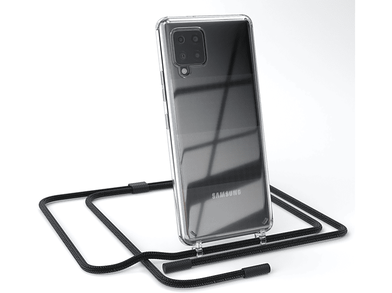 EAZY CASE Transparente Handyhülle mit runder Kette unifarbend, Umhängetasche, Samsung, Galaxy A42 5G, Schwarz