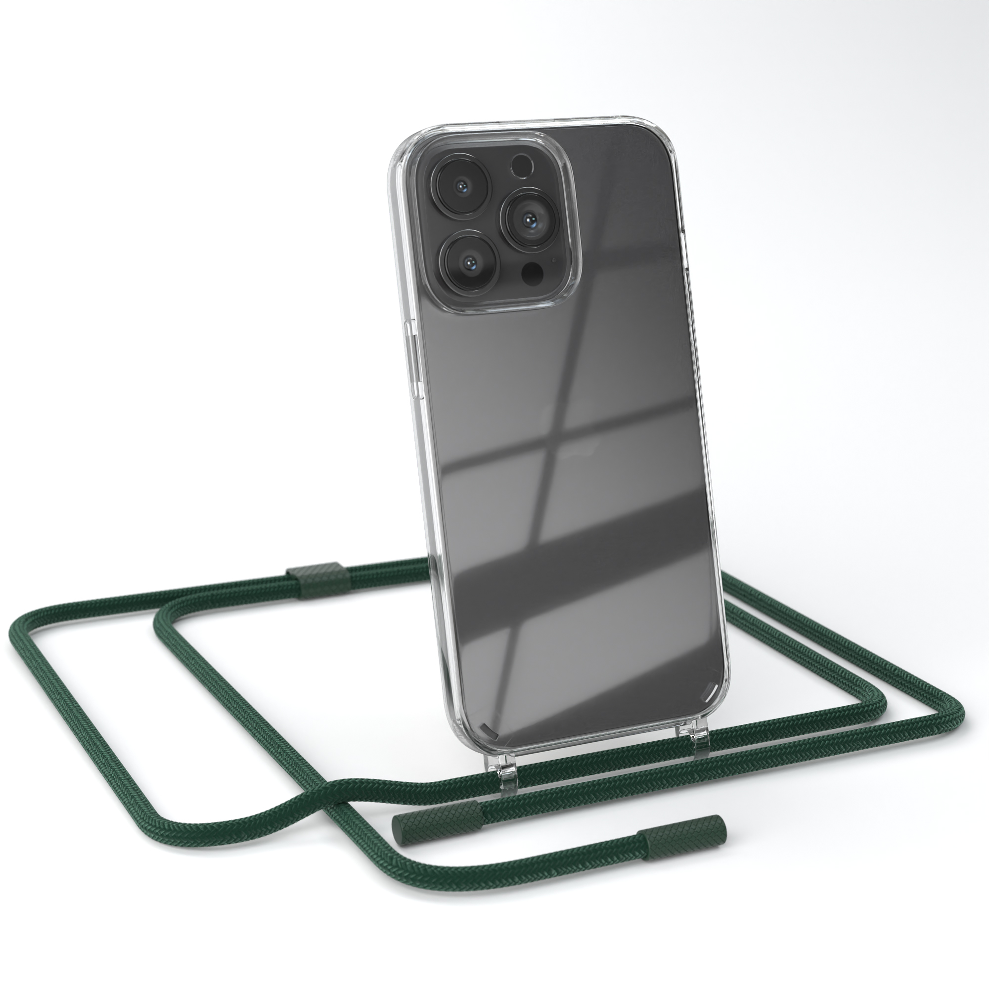 Nachtgrün CASE Handyhülle Dunkelgrün unifarbend, mit Apple, Pro, Kette / 13 iPhone EAZY Umhängetasche, Transparente runder