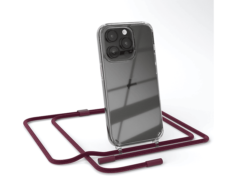 EAZY CASE Kette Apple, unifarbend, Pro, Beere Umhängetasche, runder Bordeaux mit Handyhülle / Rot Transparente 14 iPhone