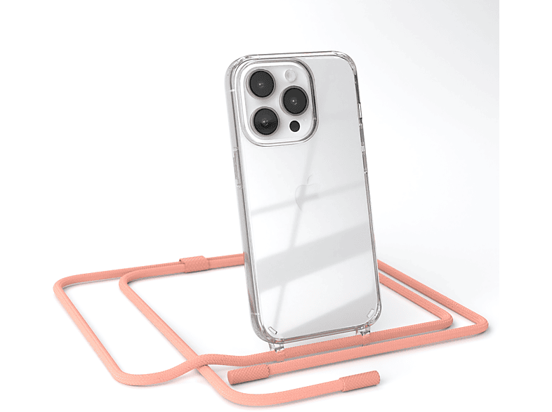 EAZY CASE Transparente Handyhülle mit runder Kette unifarbend, Umhängetasche, Apple, iPhone 14 Pro, Altrosa / Coral