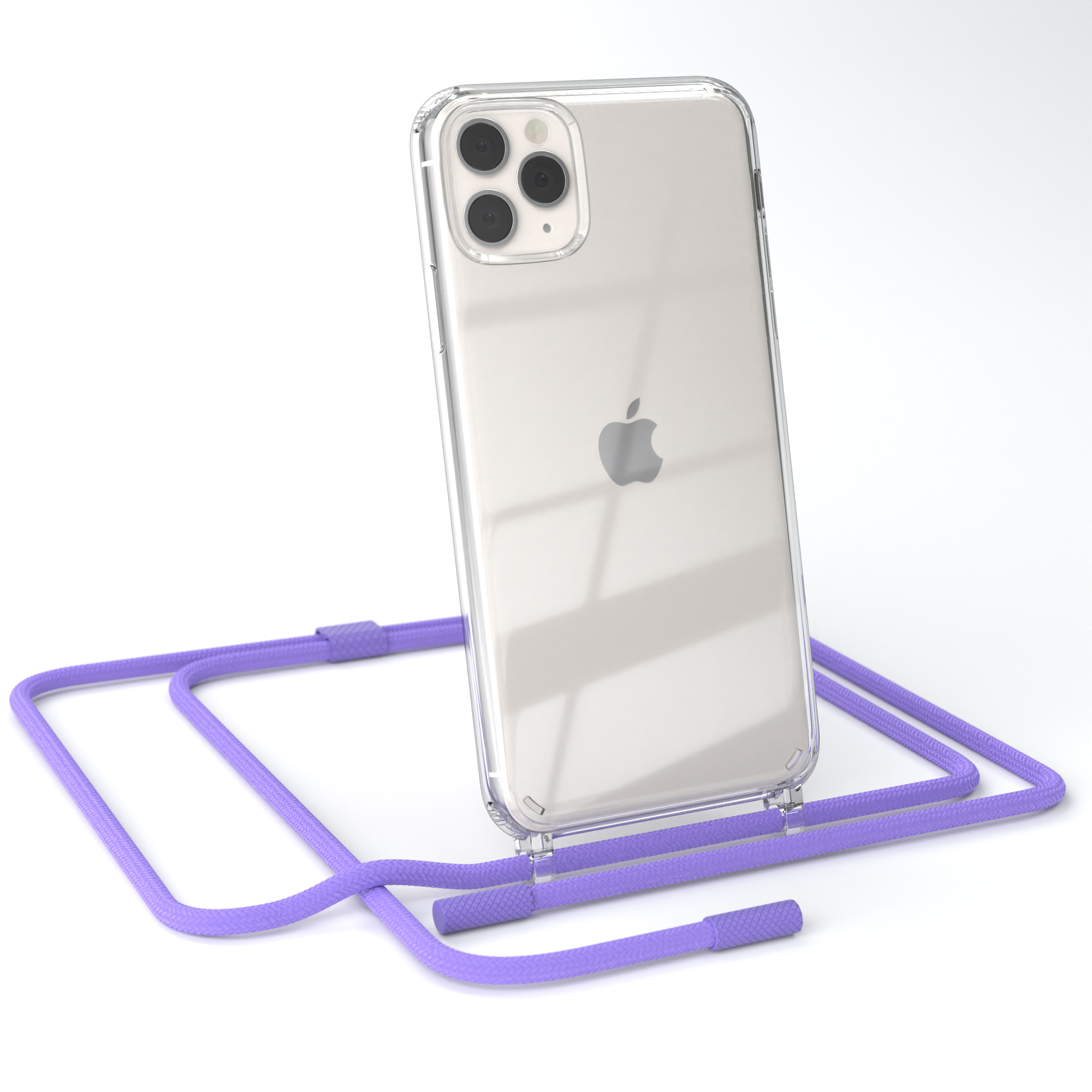 Transparente Handyhülle mit Lavendelschnur und Apple-Logo.