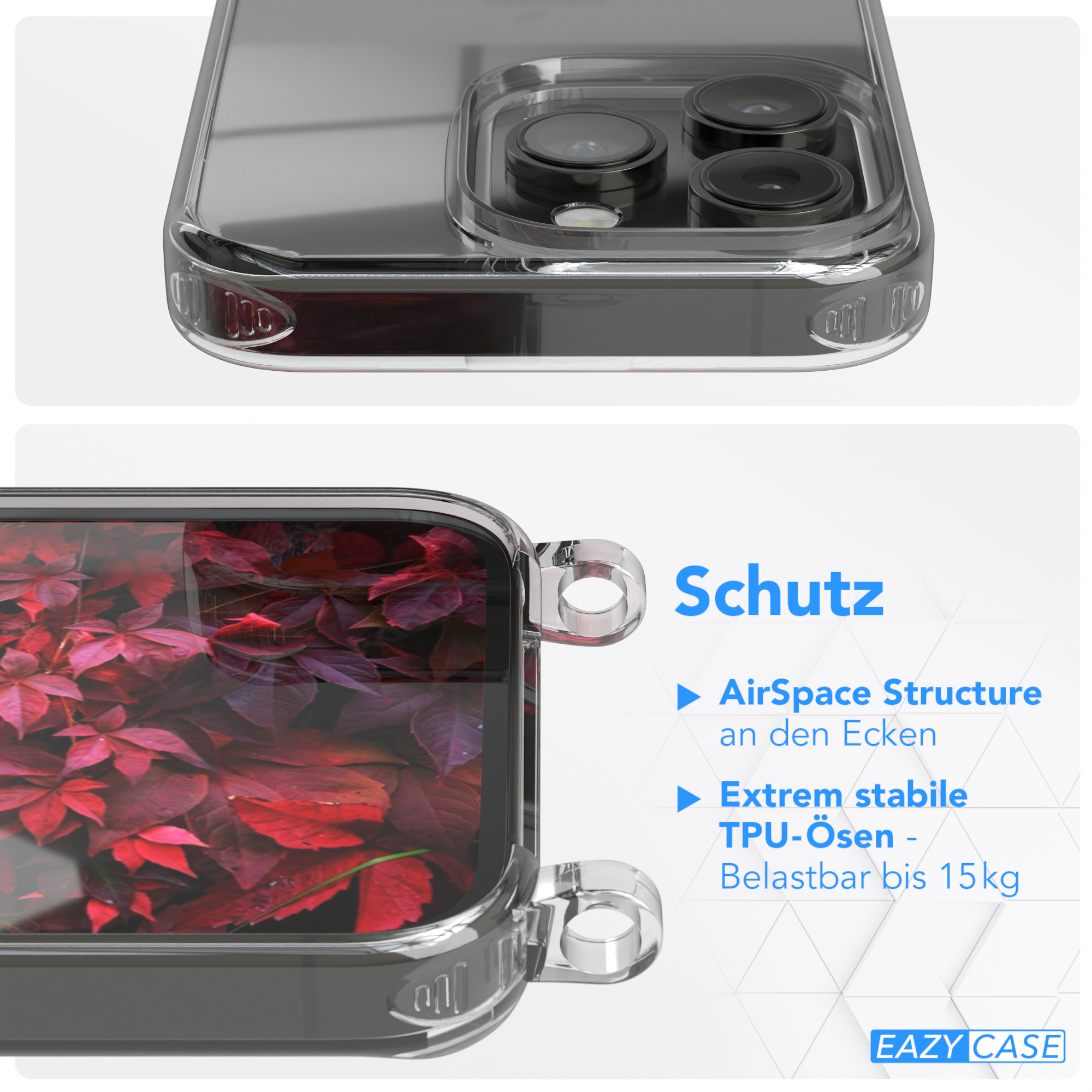 Bordeaux Apple, unifarbend, Handyhülle EAZY runder Kette iPhone Transparente mit 14 Rot Umhängetasche, Beere CASE / Pro,