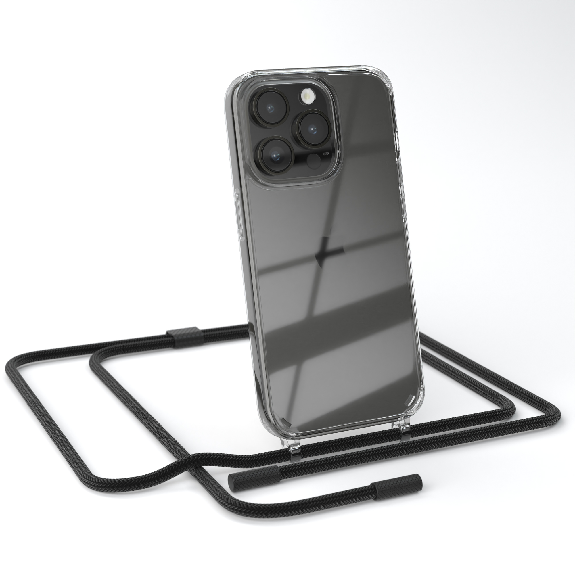 unifarbend, CASE mit Apple, Transparente runder Umhängetasche, EAZY Handyhülle Schwarz Pro, 14 Kette iPhone