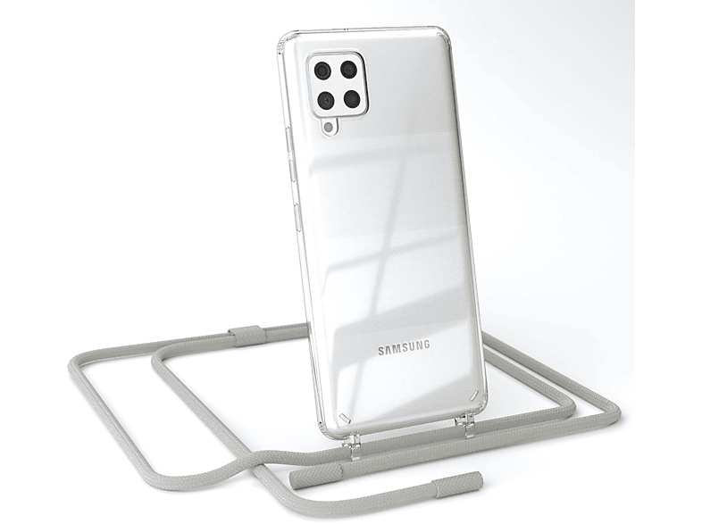 EAZY CASE Transparente Handyhülle mit runder Kette unifarbend, Umhängetasche, Samsung, Galaxy A42 5G, Beige Grau / Taupe