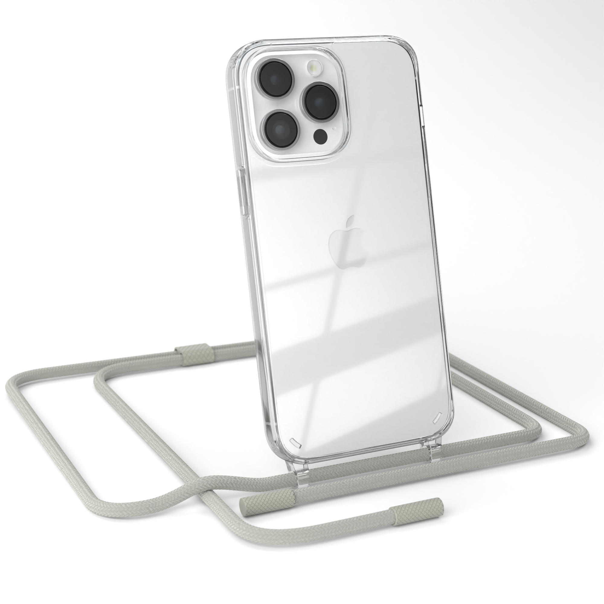 EAZY CASE Transparente Umhängetasche, Grau iPhone 14 Taupe Handyhülle mit Kette unifarbend, Beige runder Apple, Pro Max, 