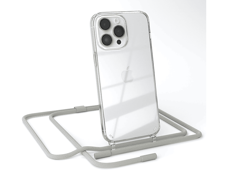 EAZY CASE Transparente Handyhülle mit runder Kette unifarbend, Umhängetasche, Apple, iPhone 14 Pro Max, Beige Grau / Taupe
