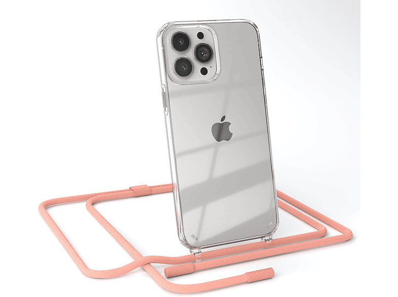 EAZY CASE Transparente Handyhülle mit runder Kette unifarbend, Umhängetasche, Apple, iPhone 13 Pro Max, Altrosa / Coral