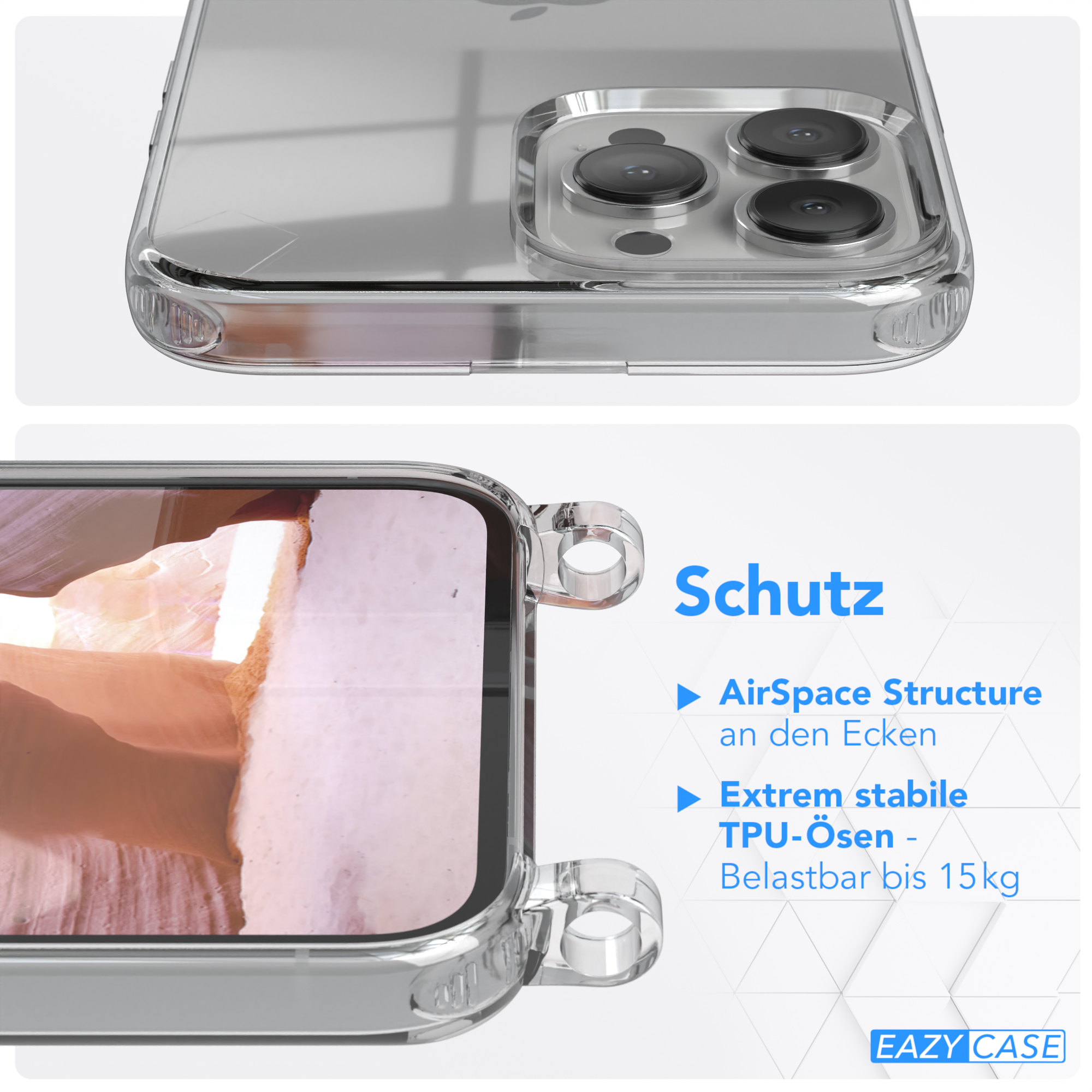EAZY CASE Apple, runder Kette Handyhülle / unifarbend, Umhängetasche, mit Max, Pro 13 Transparente iPhone Coral Altrosa