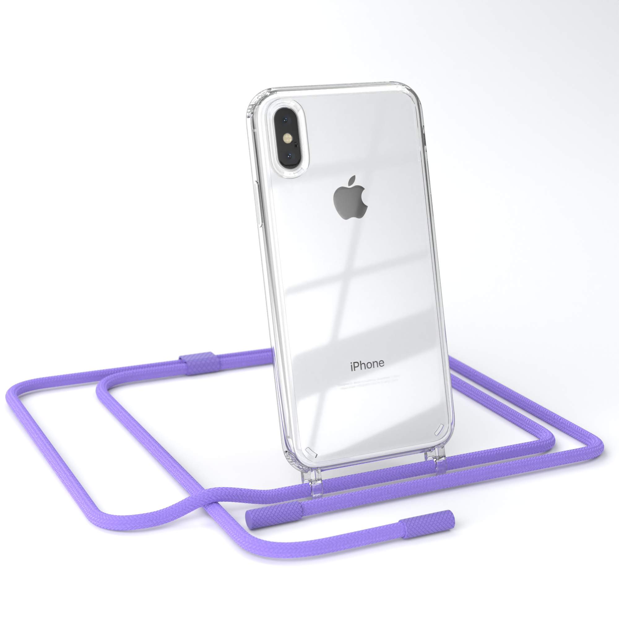 Transparente Handyhülle mit Lavendelschnur und Apple-Logo.