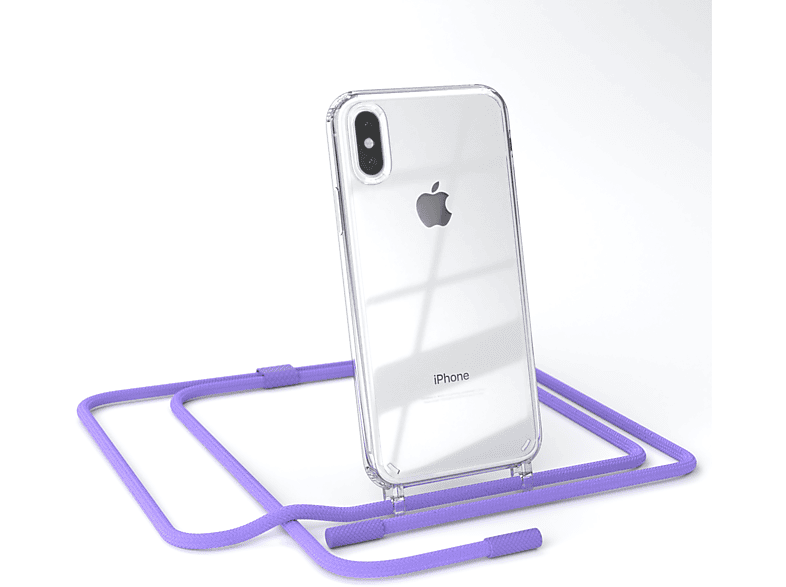 EAZY CASE Transparente Handyhülle mit runder Kette unifarbend, Umhängetasche, Apple, iPhone X / XS, Flieder / Lila