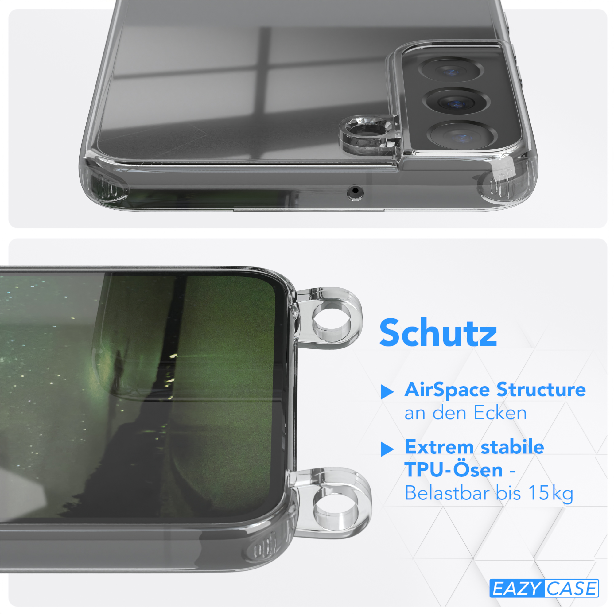Detail der Handyhülle, das den Eckenschutz zeigt.