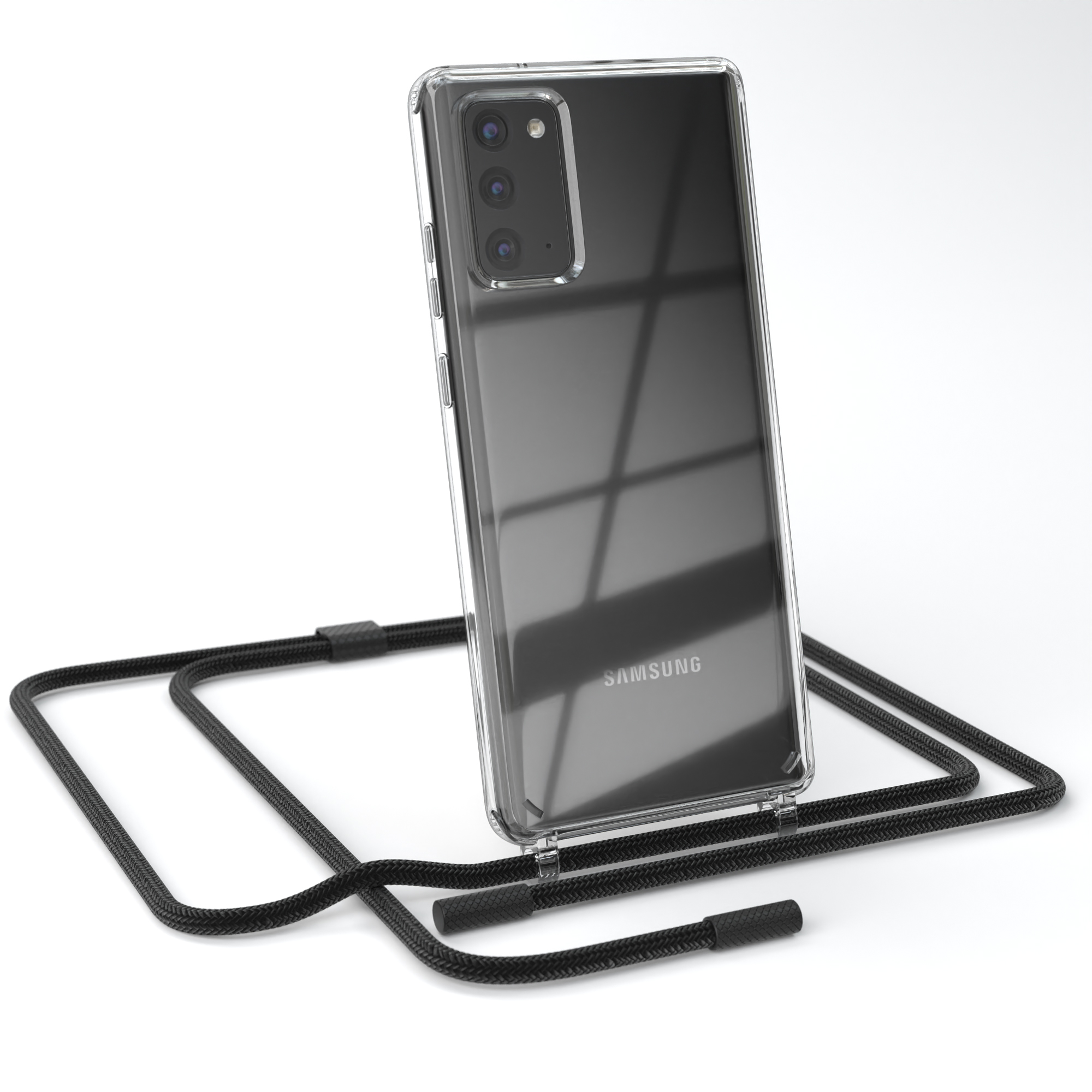 EAZY CASE Transparente Handyhülle runder Schwarz Kette Umhängetasche, Note / 5G, mit Note Galaxy unifarbend, 20 20 Samsung