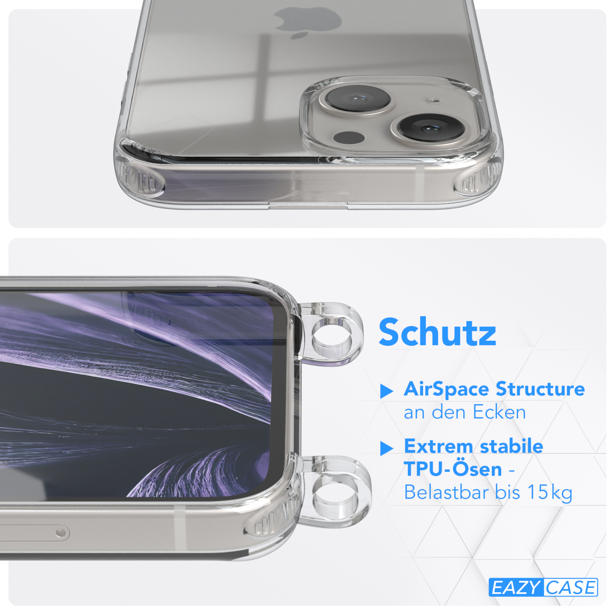 EAZY CASE Transparente Handyhülle Kette Lila iPhone unifarbend, Flieder 13 runder mit Umhängetasche, Apple, / Mini