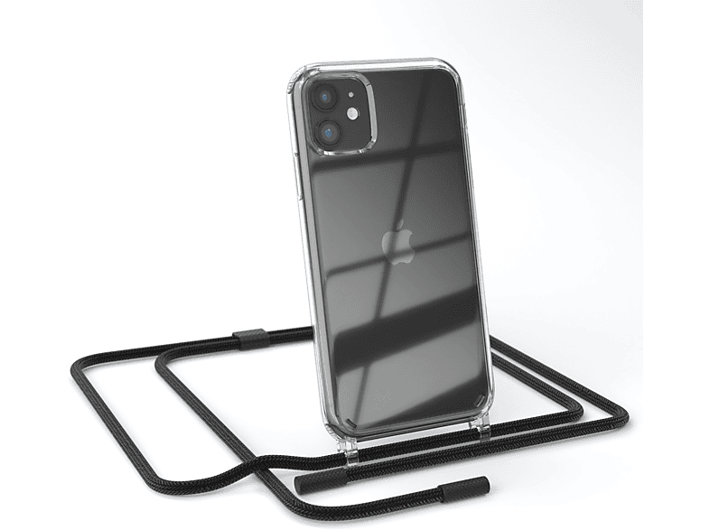 EAZY CASE Transparente Apple, iPhone 11, unifarbend, runder Schwarz Kette mit Umhängetasche, Handyhülle