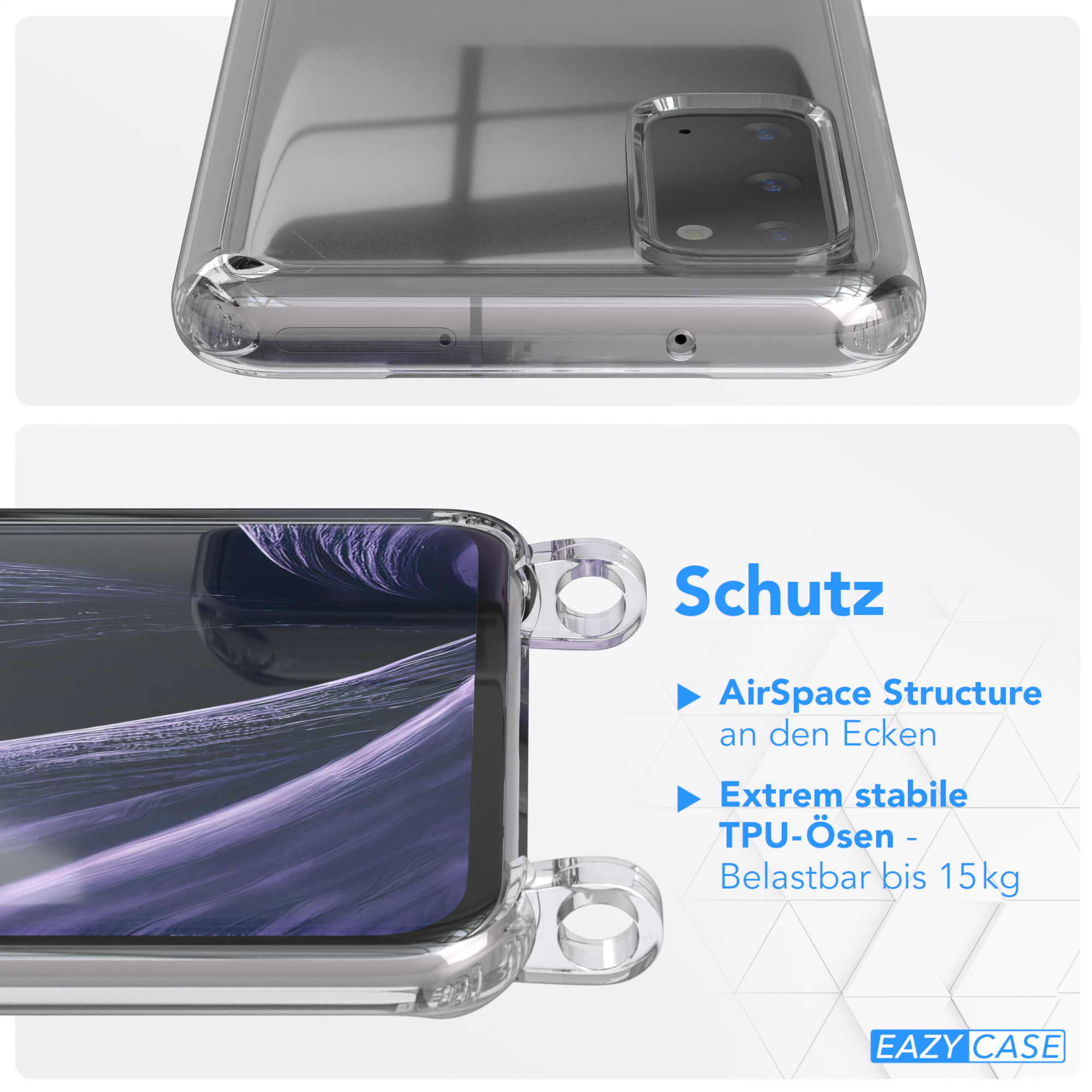 EAZY CASE Transparente Handyhülle mit S20, runder Flieder Samsung, Lila / Umhängetasche, unifarbend, Kette Galaxy