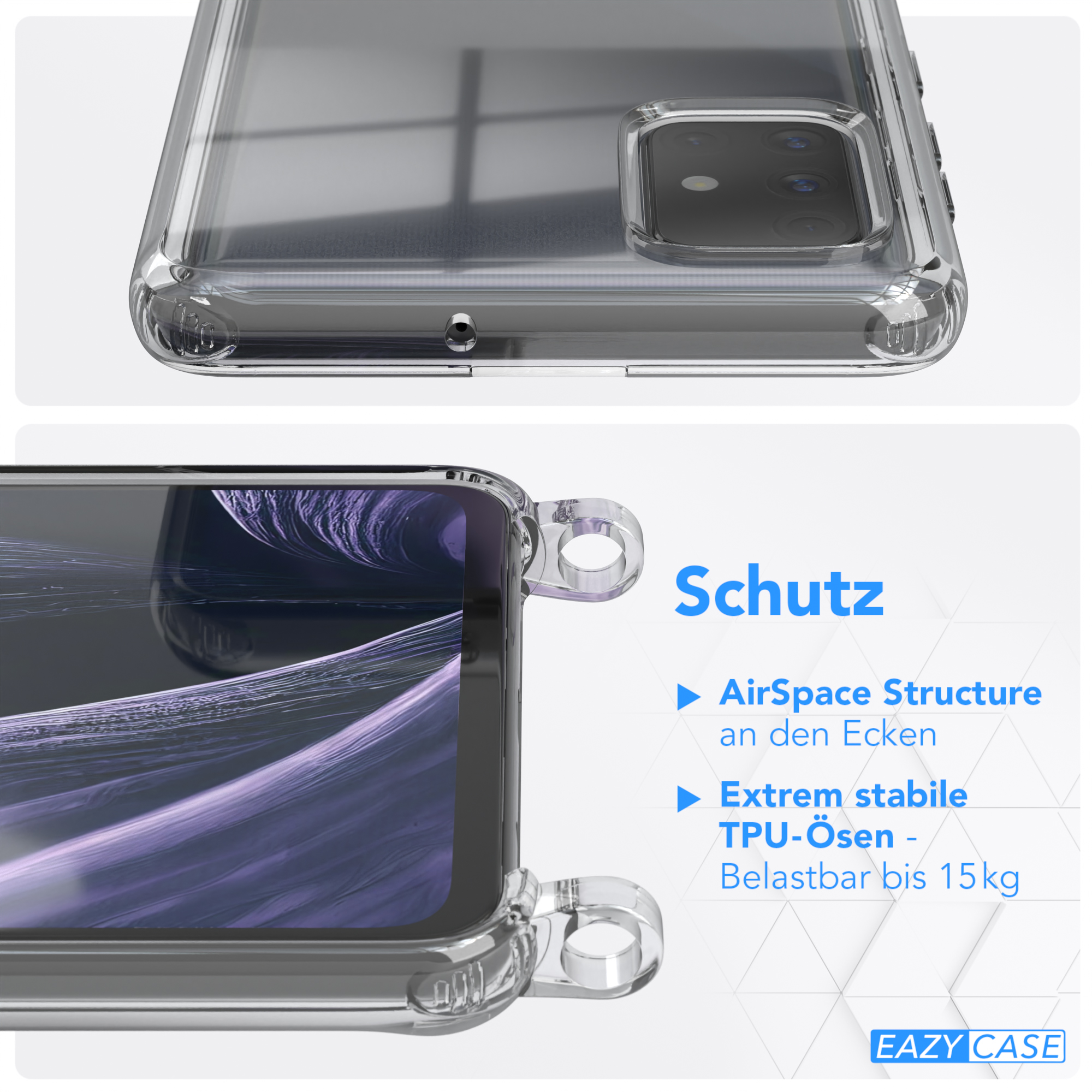 / Transparente A71, Lila CASE Kette Galaxy Flieder unifarbend, EAZY mit Samsung, Handyhülle runder Umhängetasche,