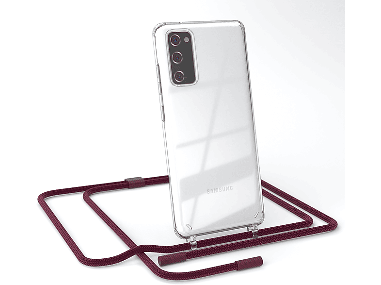 EAZY CASE Transparente Handyhülle mit runder Kette unifarbend, Umhängetasche, Samsung, Galaxy S20, Beere / Bordeaux Rot
