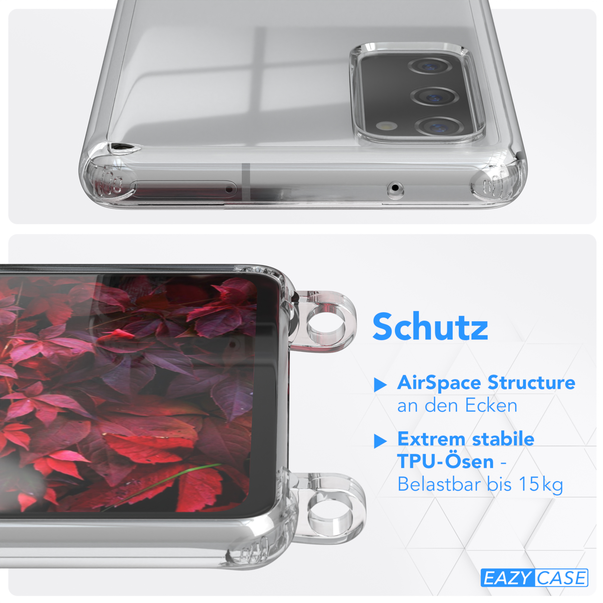 / Kette CASE Transparente Samsung, Umhängetasche, unifarbend, Galaxy mit Handyhülle Beere Bordeaux EAZY S20, Rot runder