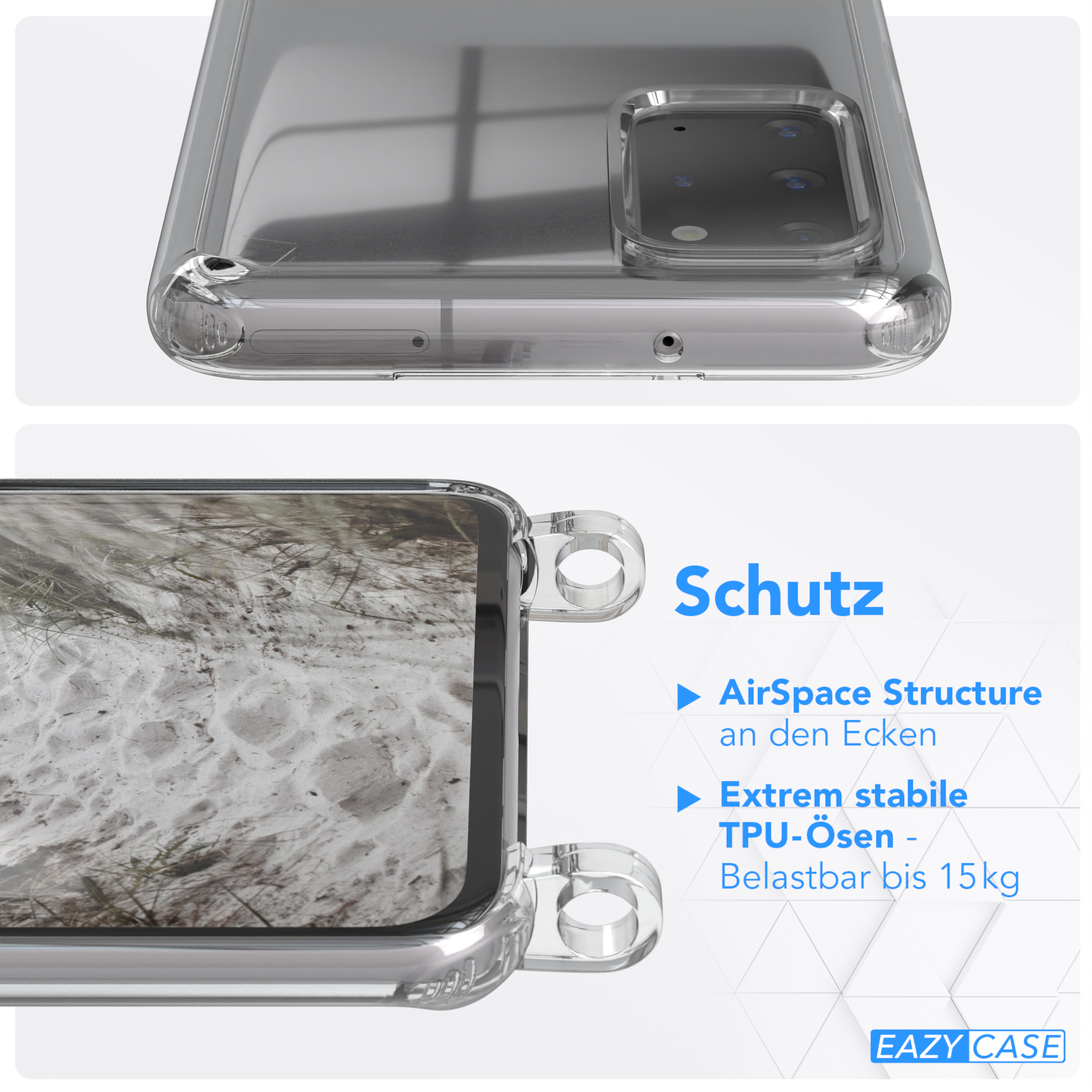 Umhängetasche, Beige runder EAZY S20 unifarbend, 5G, Kette CASE Taupe Plus Plus Galaxy mit Handyhülle Samsung, S20 Transparente / Grau /