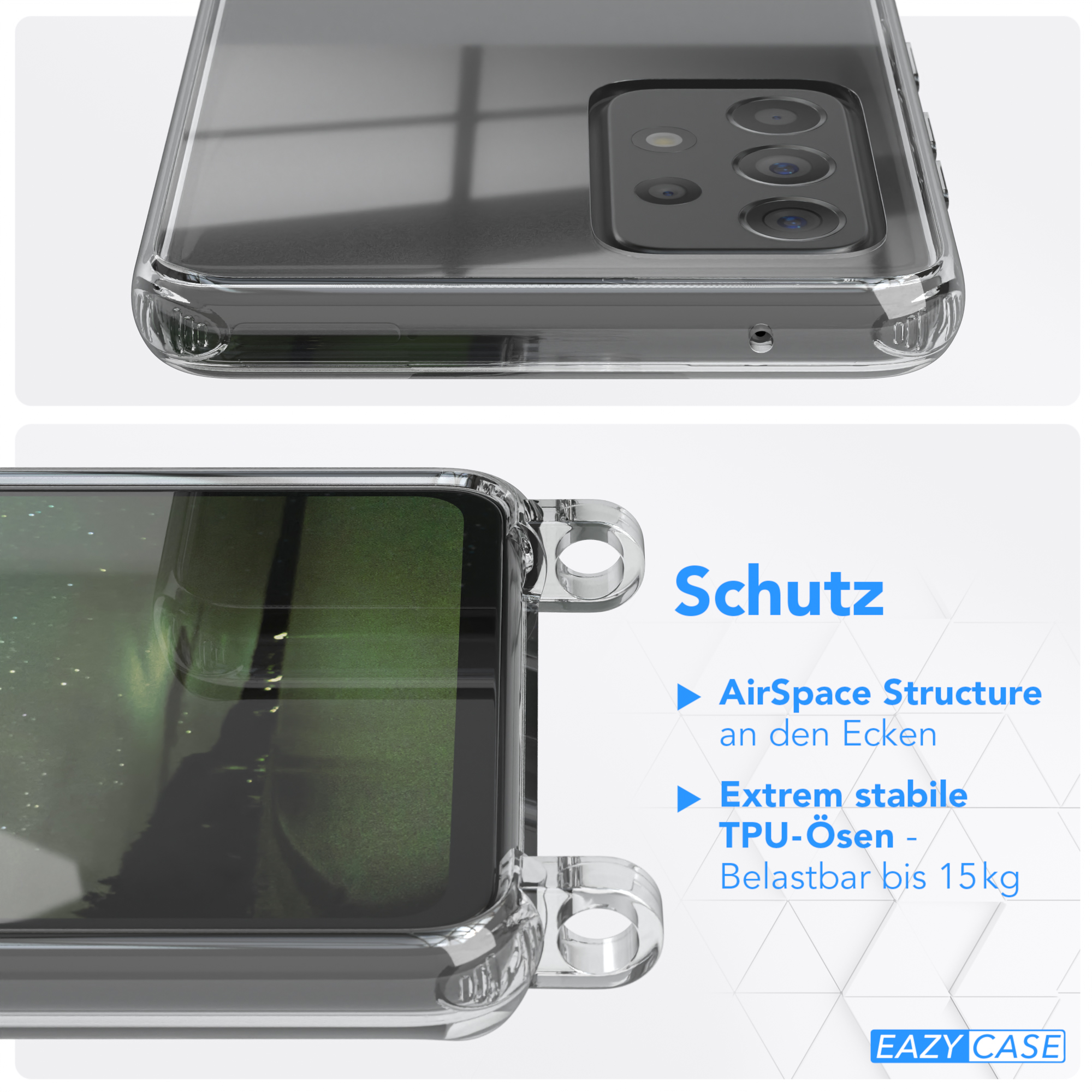 Nahaufnahme einer durchsichtigen Handyhülle mit transparentem Design und Schutzfunktionen.
