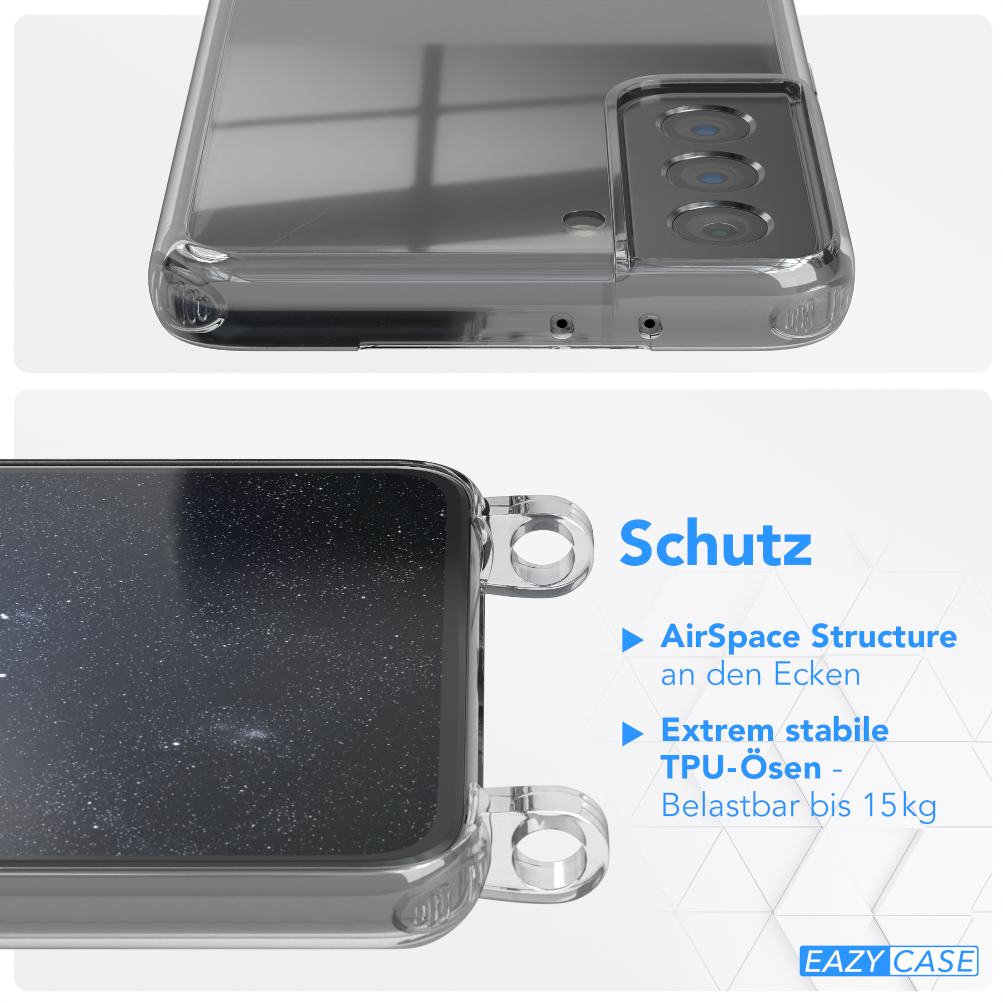 S21 Galaxy Handyhülle mit 5G, Dunkelblau EAZY Kette CASE runder Transparente Nachtblau / Umhängetasche, unifarbend, Samsung,