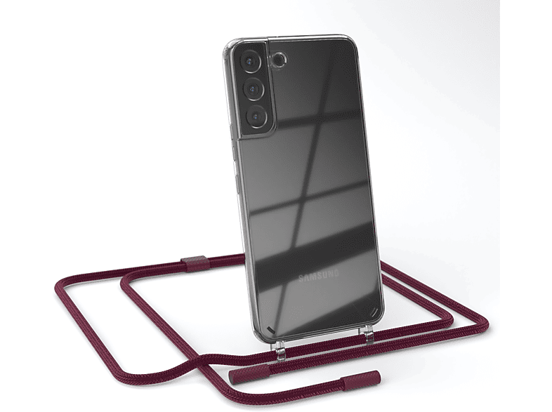 EAZY CASE Transparente Handyhülle 5G, Plus Kette mit runder Samsung, / Rot Beere S22 Galaxy Umhängetasche, Bordeaux unifarbend