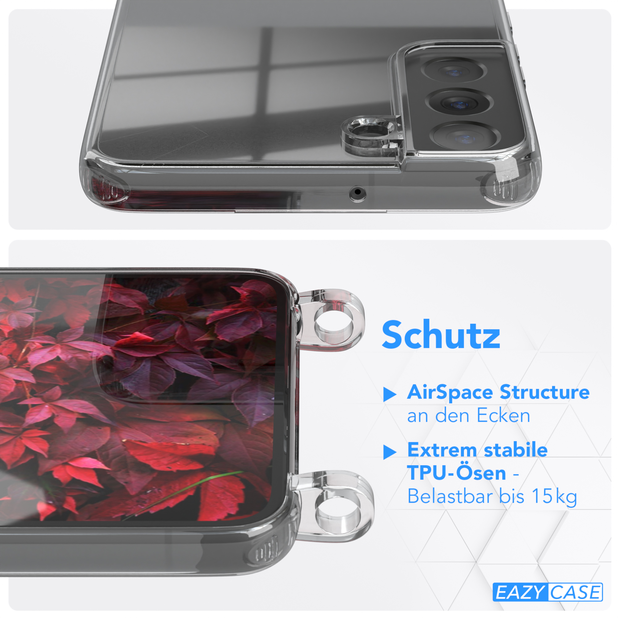 Rot EAZY Handyhülle Beere Plus CASE Transparente Kette mit Samsung, Galaxy unifarbend, runder S22 Umhängetasche, / Bordeaux 5G,