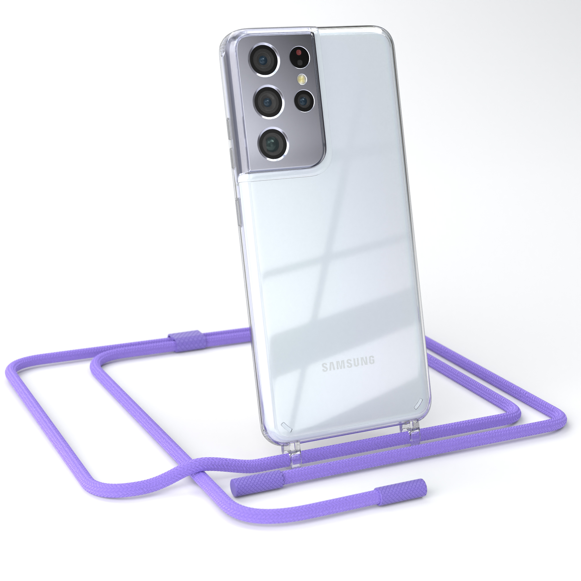 Kette Samsung, EAZY Lila runder Handyhülle S21 Transparente Flieder 5G, / Umhängetasche, CASE mit Galaxy Ultra unifarbend,