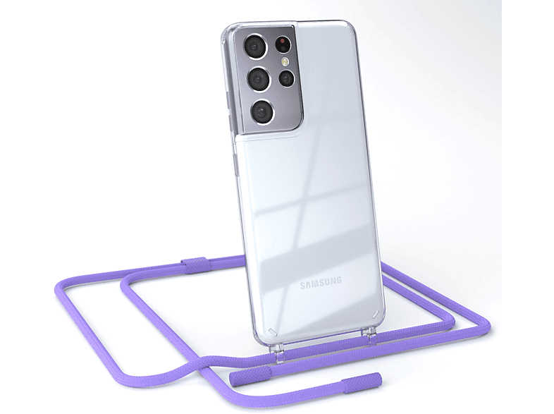 EAZY CASE Transparente Handyhülle unifarbend, S21 / Kette Samsung, mit Lila Umhängetasche, 5G, runder Ultra Flieder Galaxy